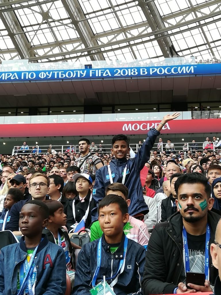 JFK student Rudresh Goudnur from Pune at the World Cup Finals in Russia