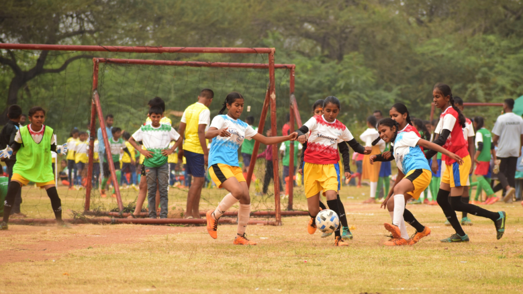 Girls team in Dharwad of North Karnataka, playing football during their league