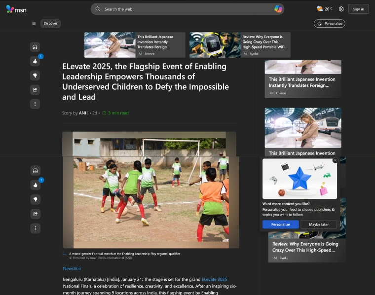 The Tribune article image featuring children participating in Elevate 2025 leadership and skill-building activities